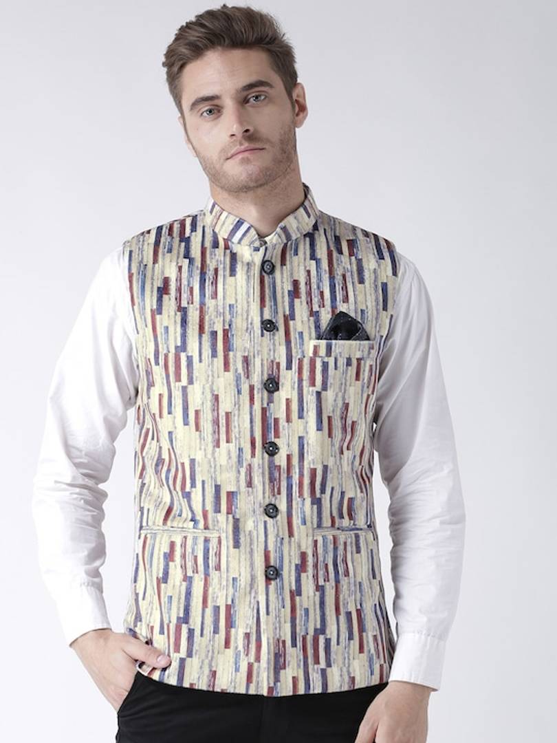 Men's Multicoloured 
Polyester
 Printed Nehru Jackets